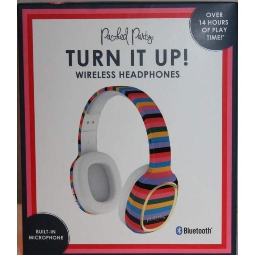 Packed Party Striped Bluetooth Wireless Headphones With Microphone New